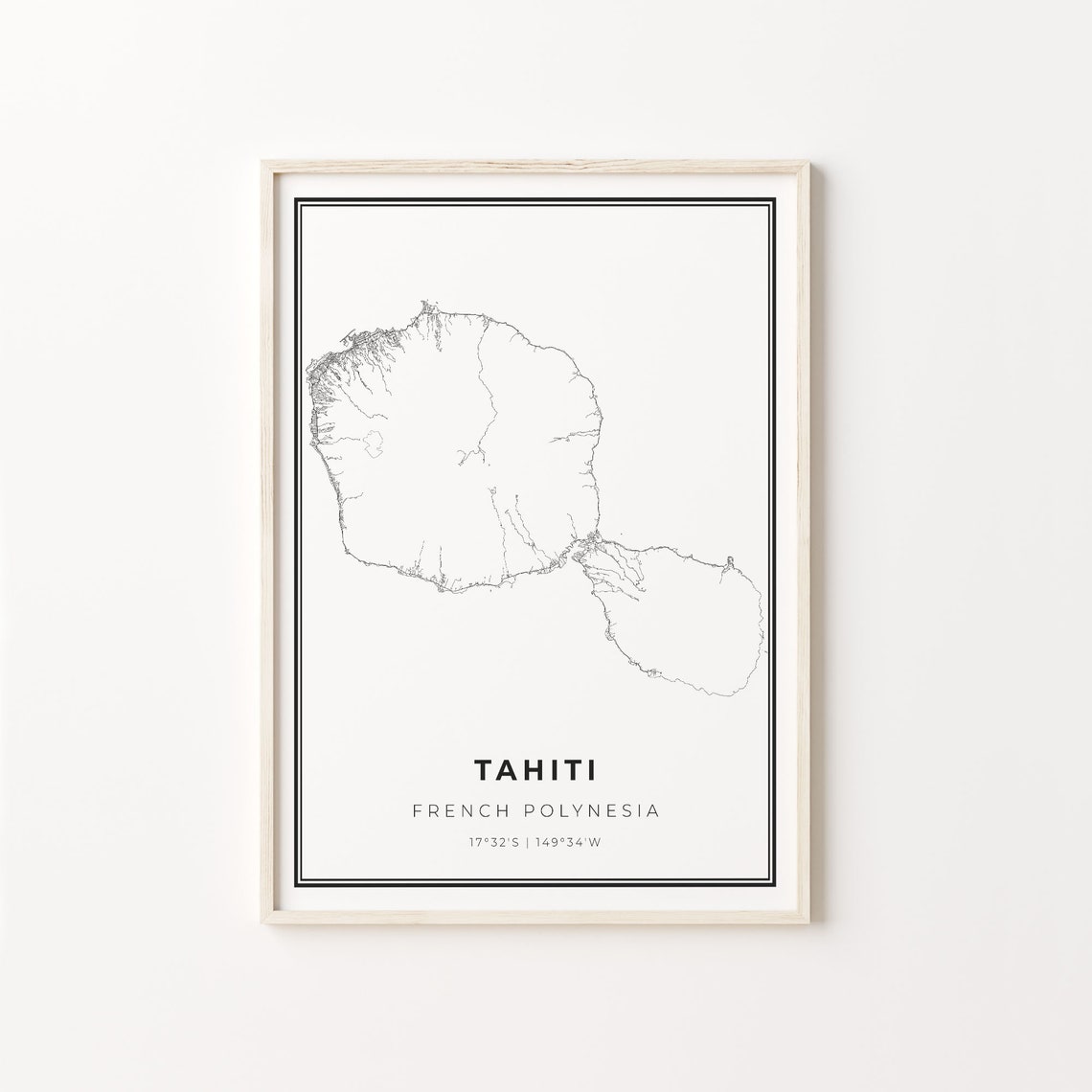 Tahiti French Polynesia Minimalist Tropical Island Map Poster