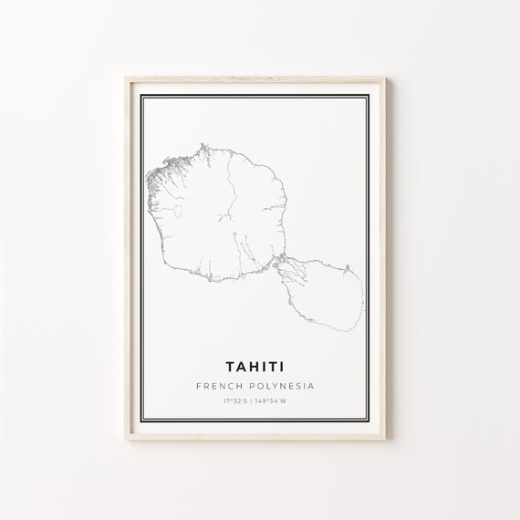 Tahiti French Polynesia Minimalist Tropical Island Map Poster