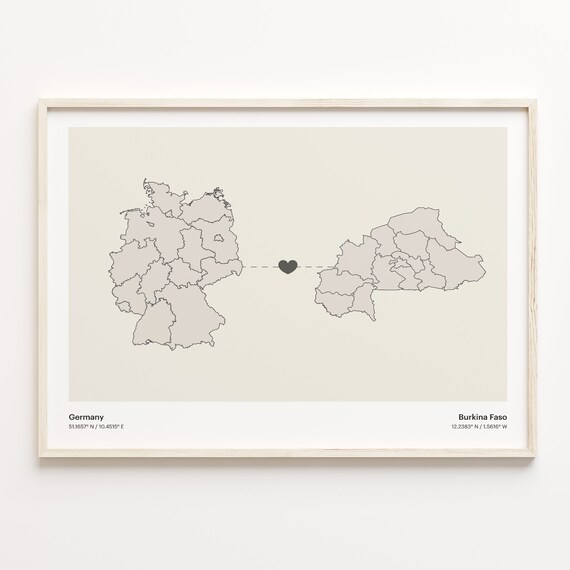 Germany to Burkina Faso Minimalist Country Connection Map Art Poster