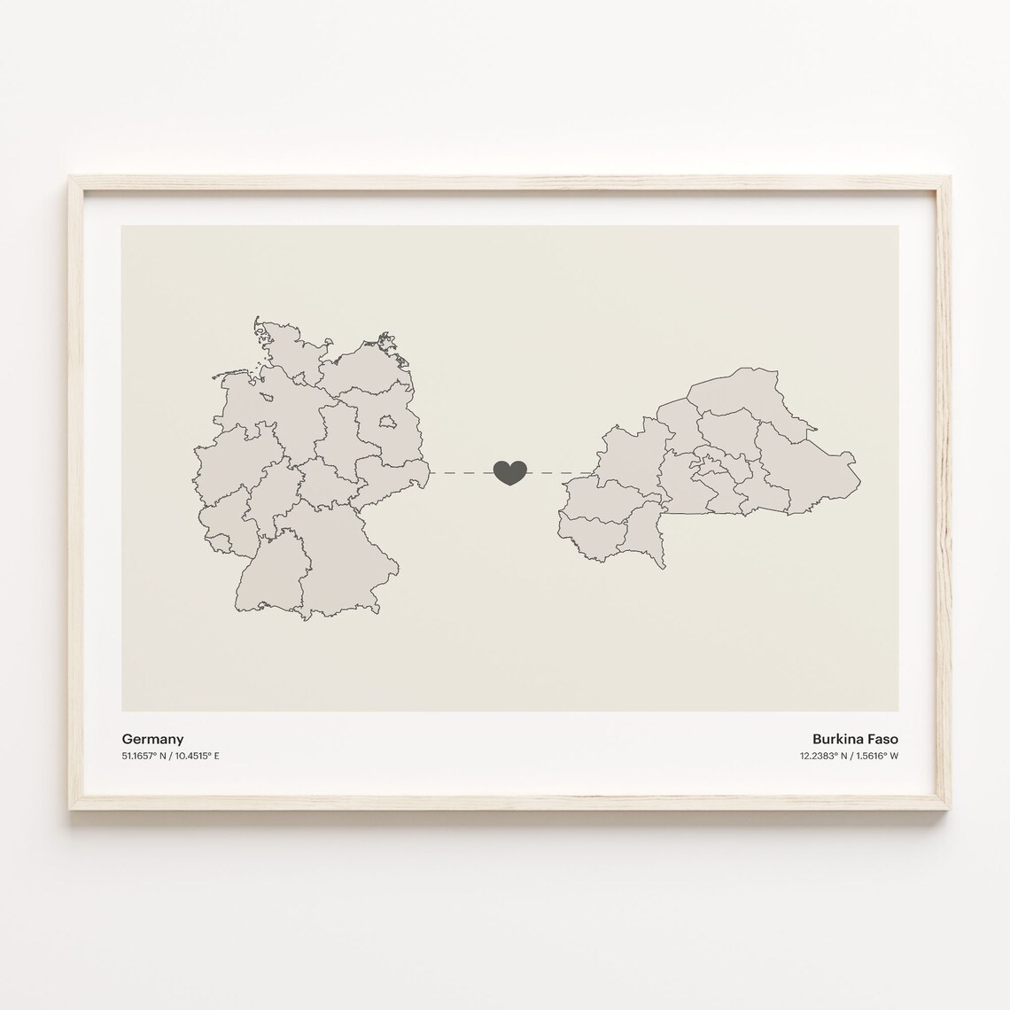 Germany to Burkina Faso Minimalist Country Connection Map Art Poster