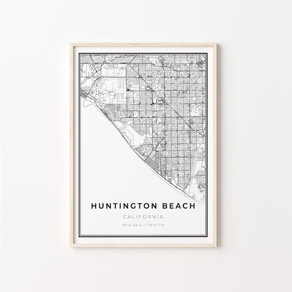 Huntington Beach California Minimalist City Street Map Poster