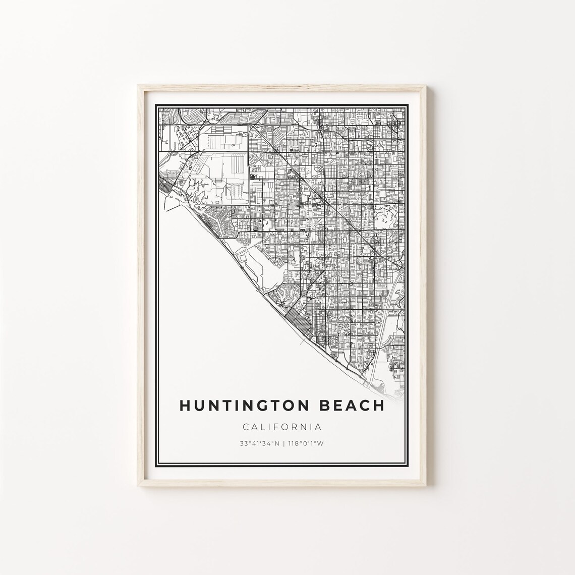 Huntington Beach California Minimalist City Street Map Poster