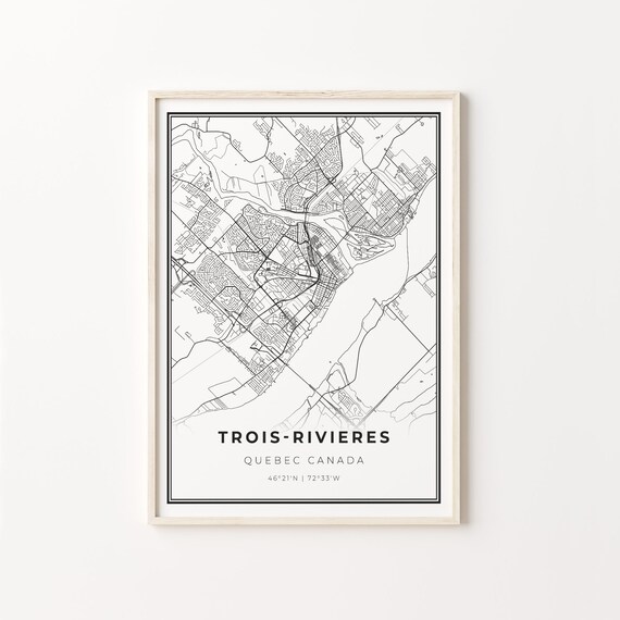 Trois Rivieres Quebec Canada Black And White City Map Art Poster