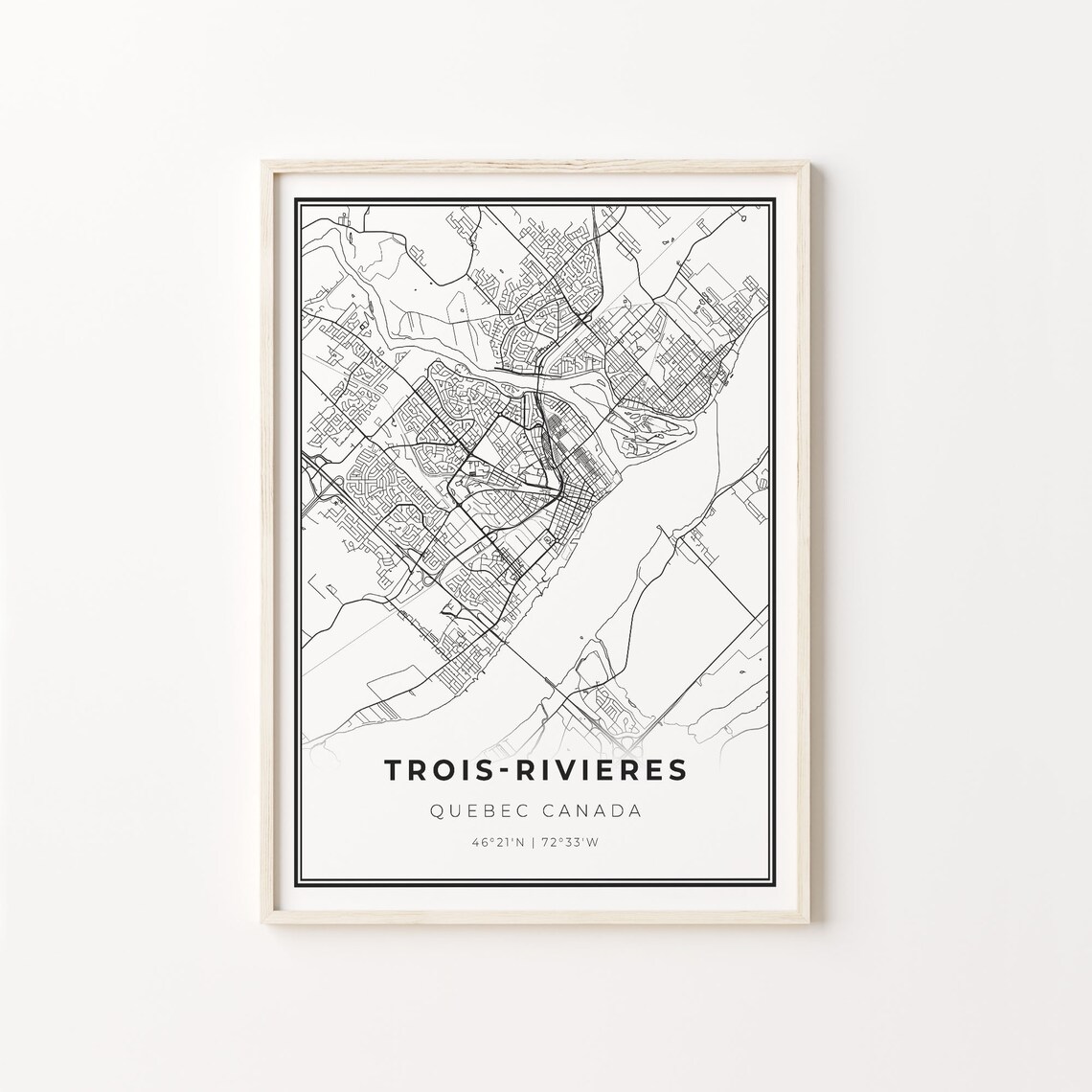 Trois Rivieres Quebec Canada Black And White City Map Art Poster