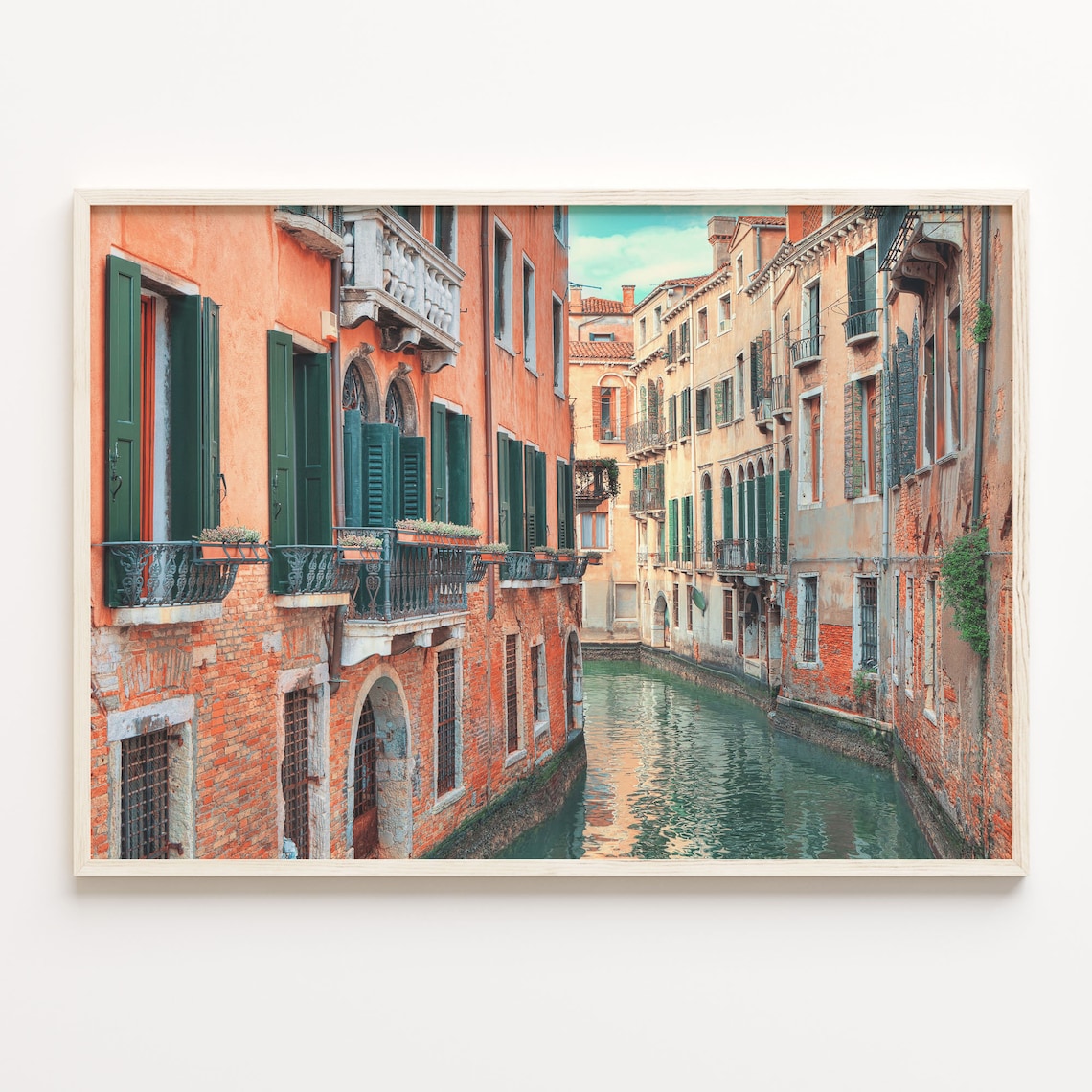 Venice Italy Canal Green Shutters Historic Building Photo Poster