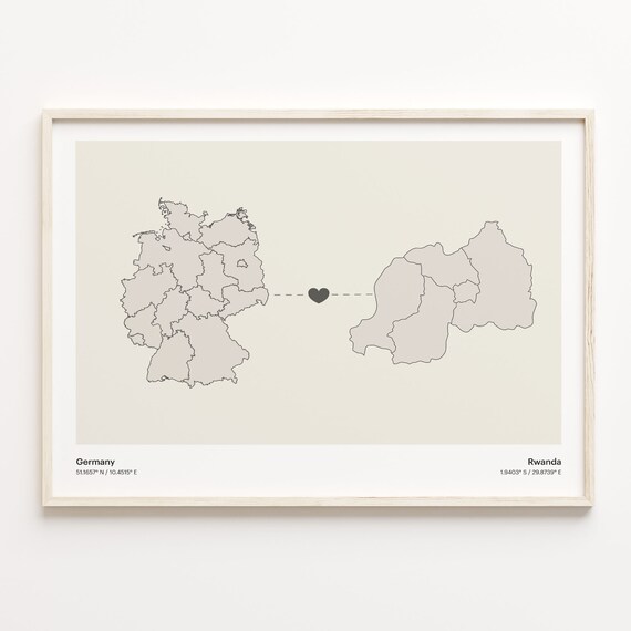 Germany Rwanda Country Connection Heart Map Minimalist Art Poster