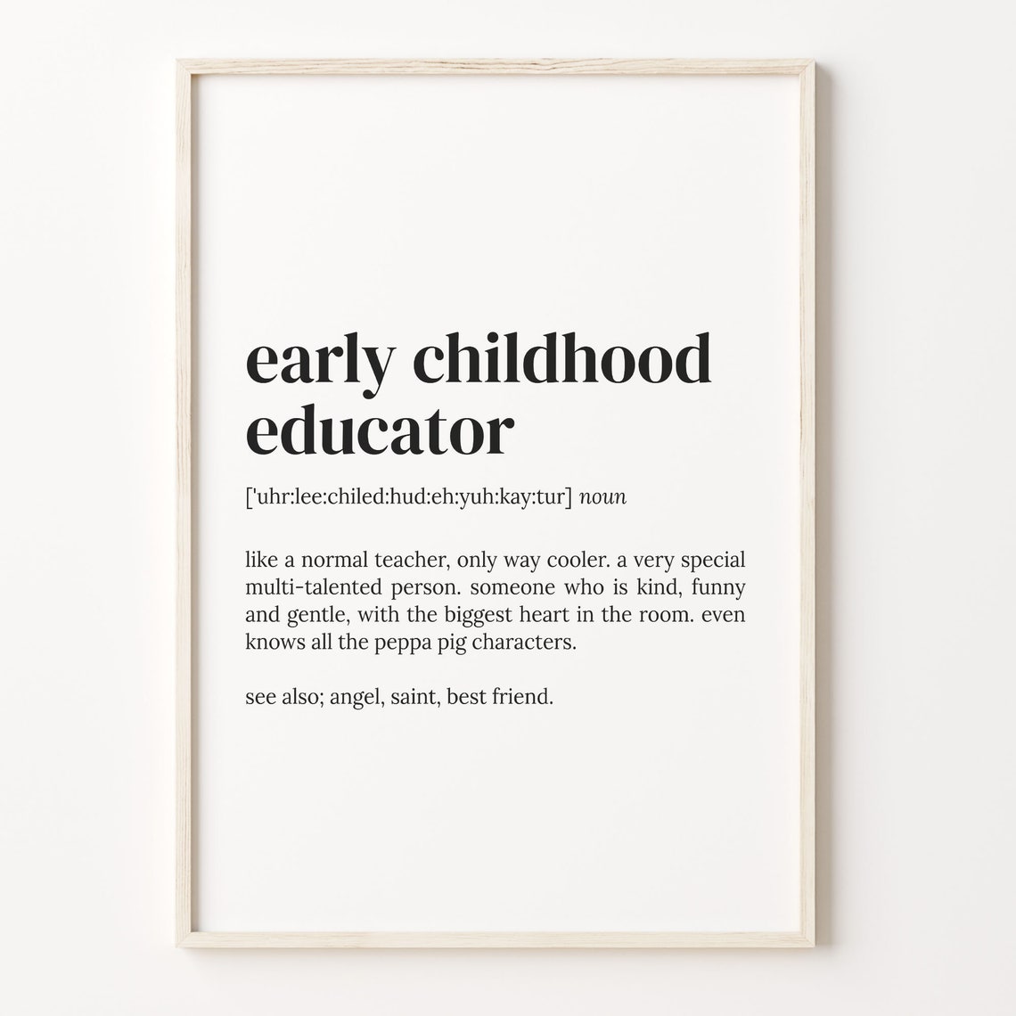 Early Childhood Educator Dictionary Definition Teacher Gift Wall Art