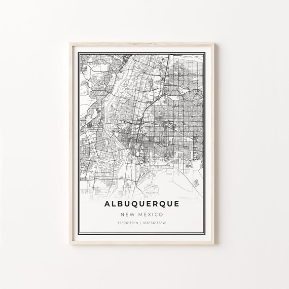 Albuquerque New Mexico Modern Minimalist Black White Street Map Poster