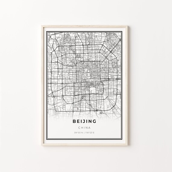 Beijing China Black and White Minimalist City Street Map Poster