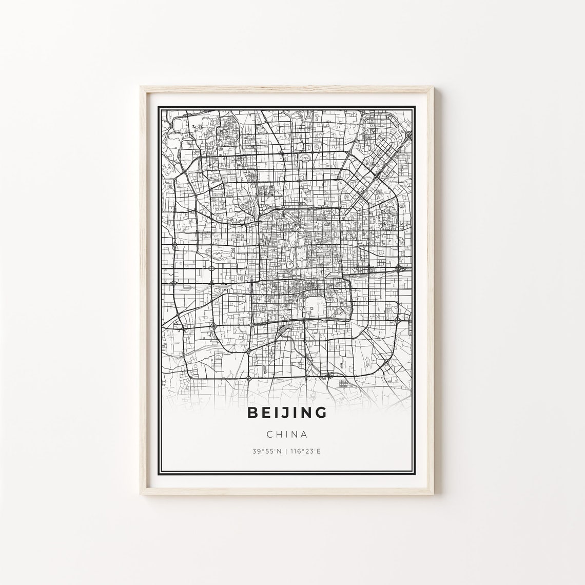 Beijing China Black and White Minimalist City Street Map Poster