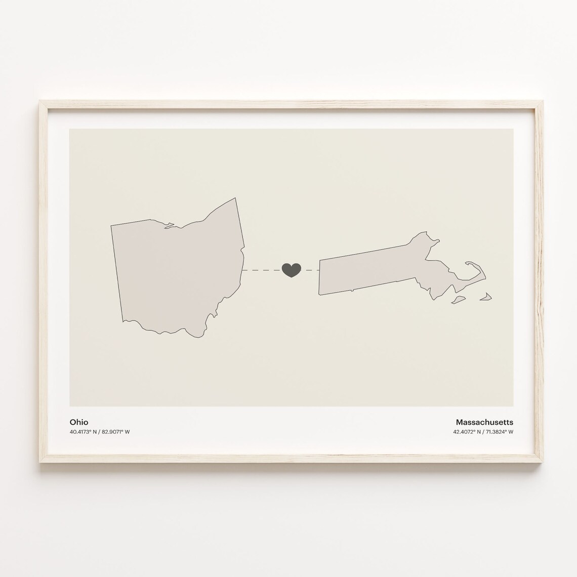 Ohio to Massachusetts Minimalist Map Art Print