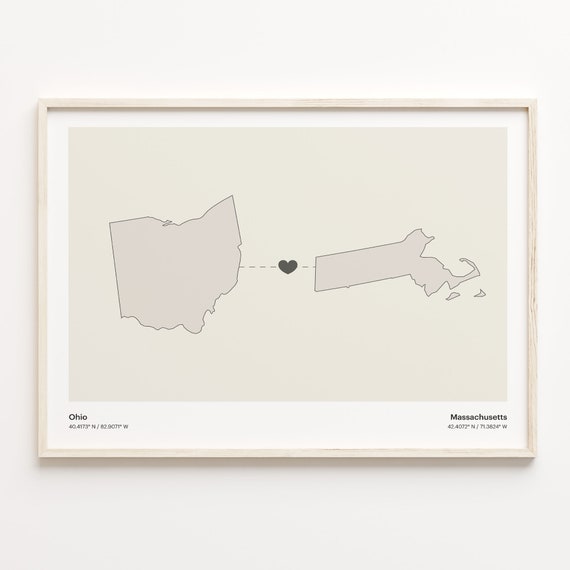 Ohio to Massachusetts Minimalist Map Art Print