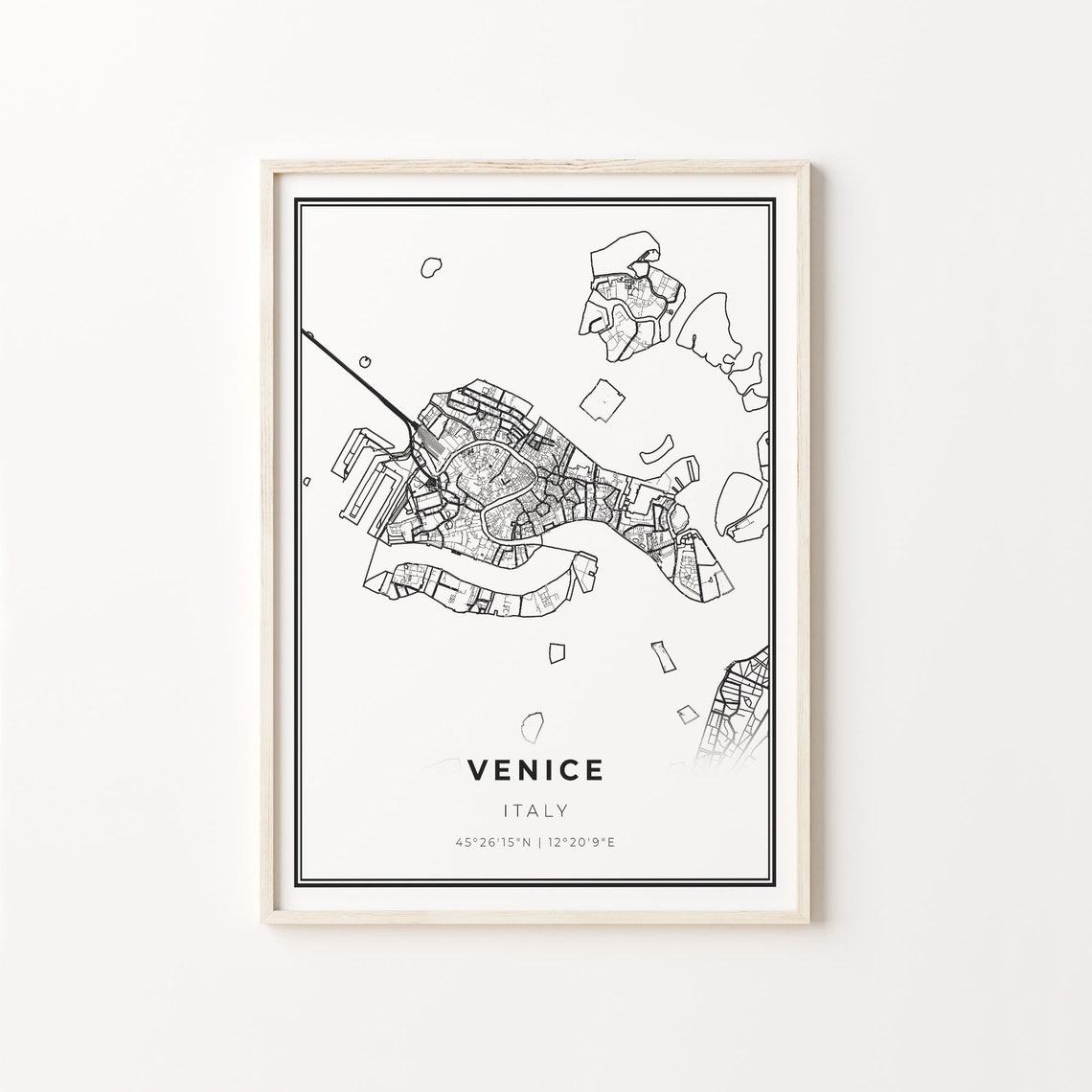 Venice Italy Modern Minimalist Black and White City Map Poster