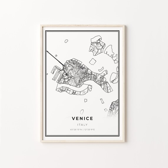 Venice Italy Modern Minimalist Black and White City Map Poster