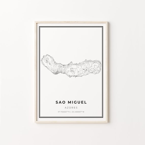 Sao Miguel City Map Art Print, Azores Portugal