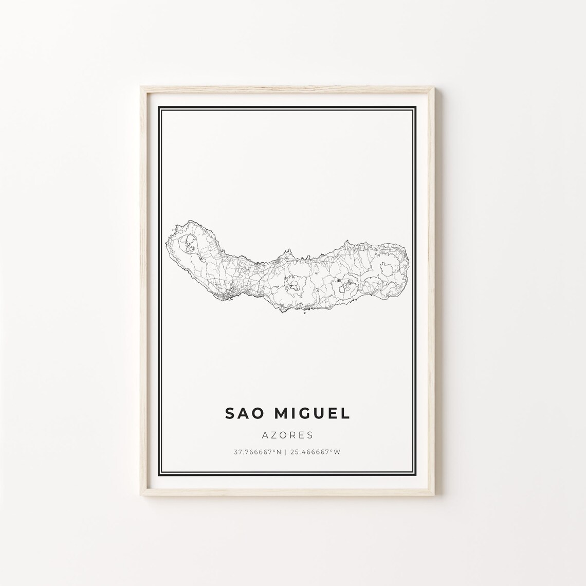 Sao Miguel City Map Art Print, Azores Portugal