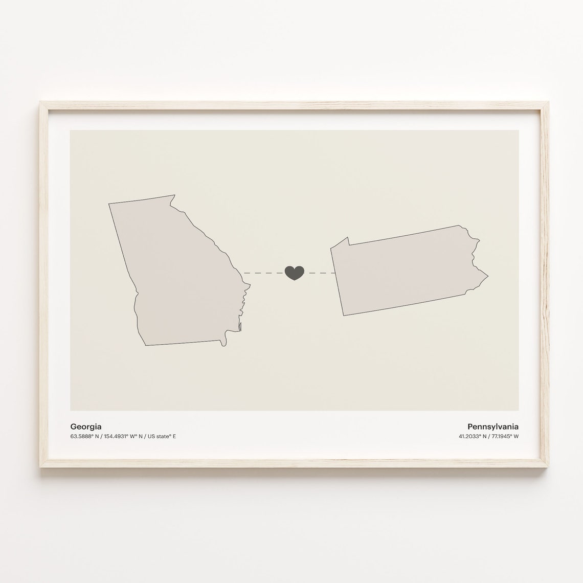 Georgia to Pennsylvania Minimalist Long Distance Connection Map Poster