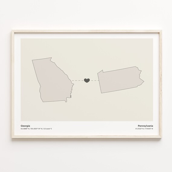 Georgia to Pennsylvania Minimalist Long Distance Connection Map Poster