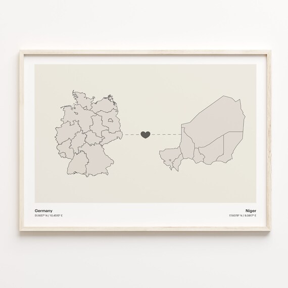 Germany Niger Heart Connection Minimalist Beige Country Maps Poster