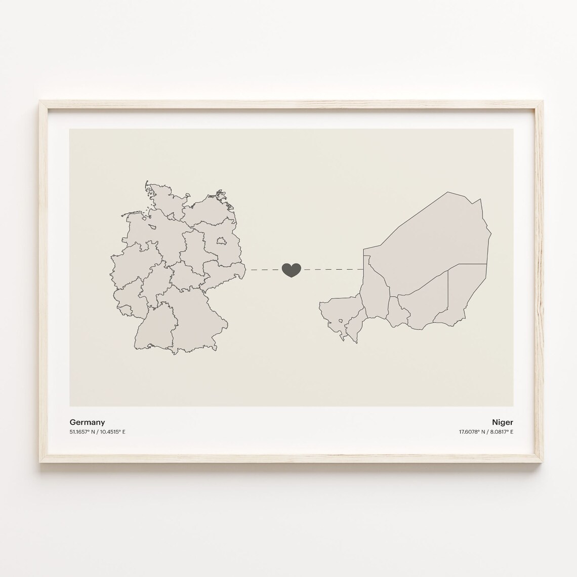 Germany Niger Heart Connection Minimalist Beige Country Maps Poster