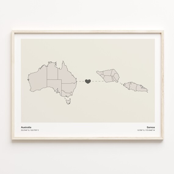 Australia and Samoa Long Distance Love Country Connection Map Poster