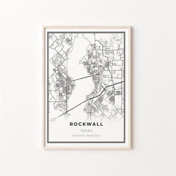 Rockwall Texas Minimalist Black White City Street Map Poster