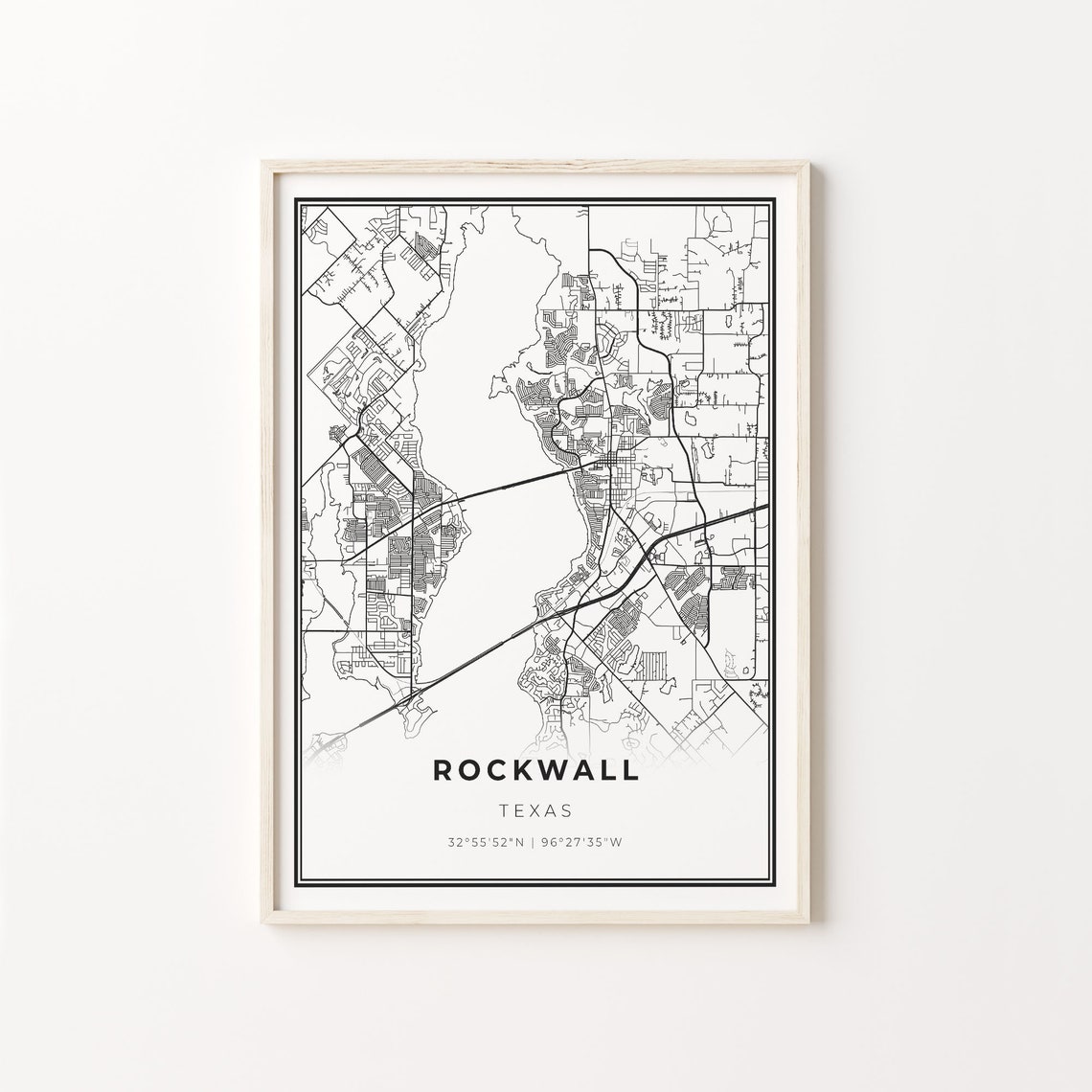 Rockwall Texas Minimalist Black White City Street Map Poster