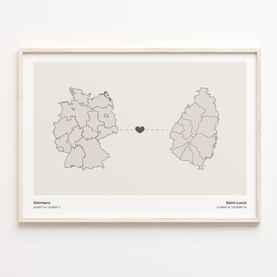 Germany To Saint Lucia Long Distance Country Connection Map Art Poster