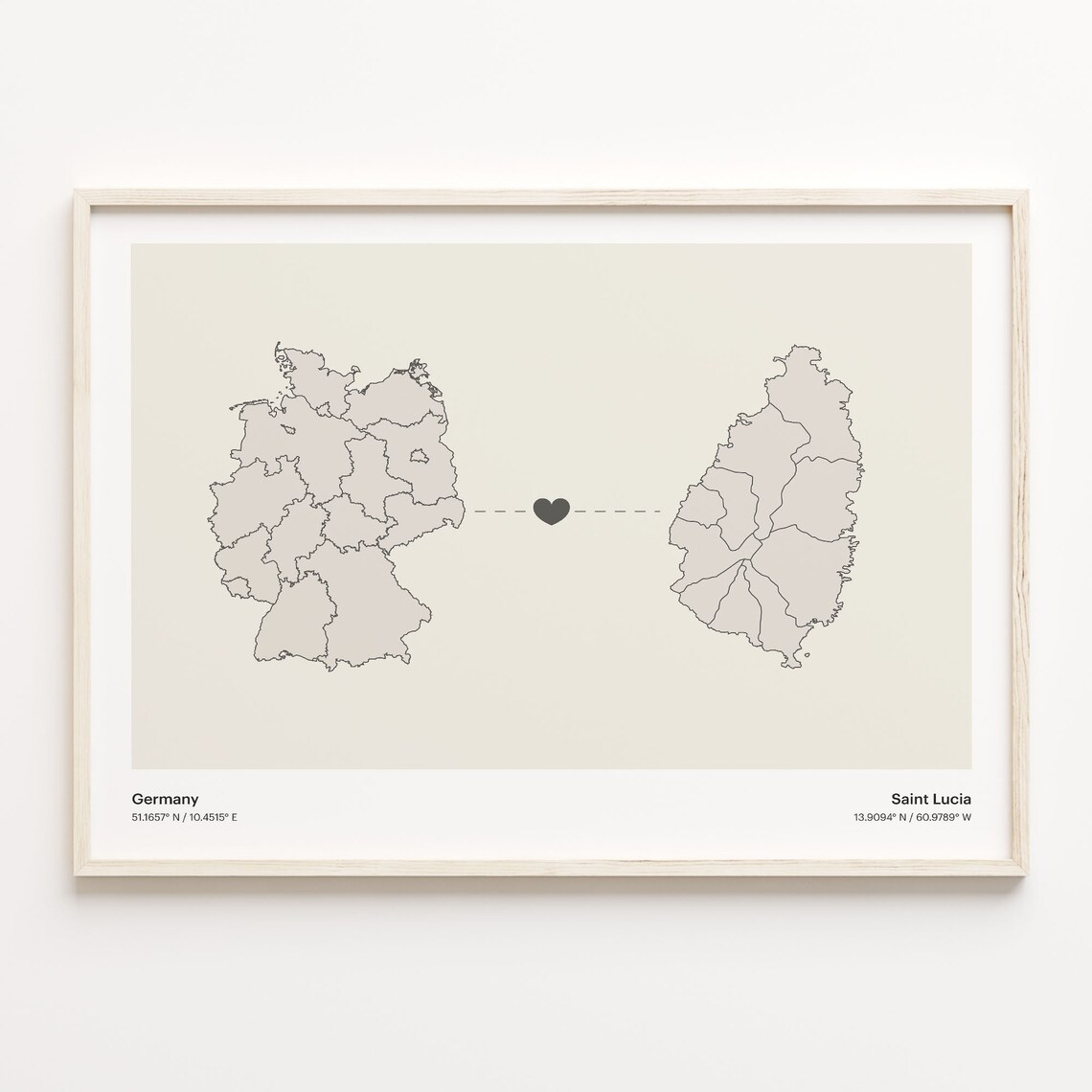 Germany To Saint Lucia Long Distance Country Connection Map Art Poster