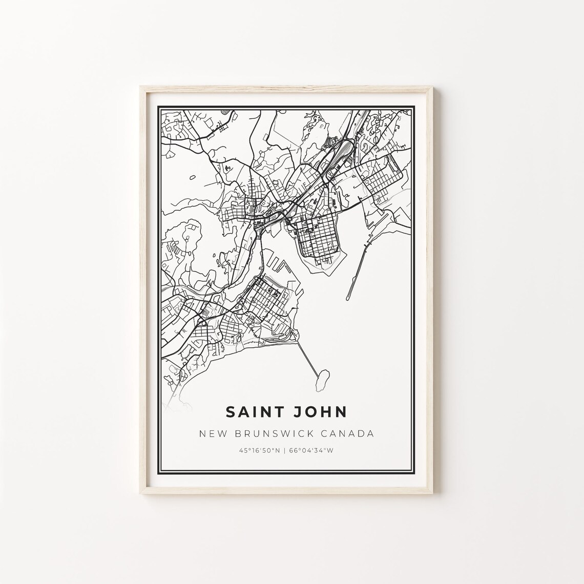 Saint John New Brunswick Canada Modern Black And White Street Map Coordinates Poster
