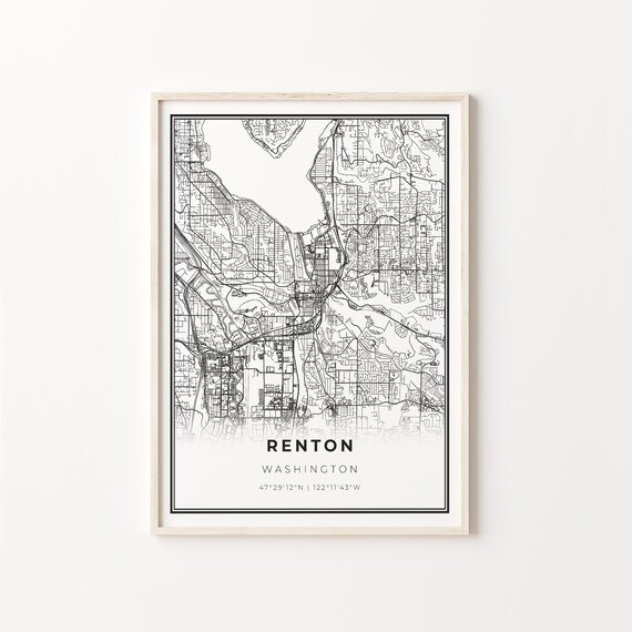 Renton Washington City Map Minimalist Black and White Art Poster