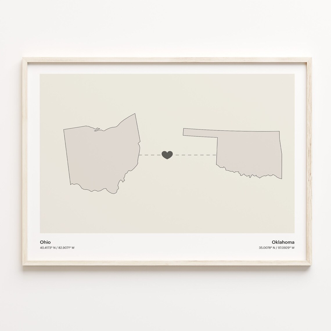 Ohio To Oklahoma Minimalist Long Distance Love Connection Poster