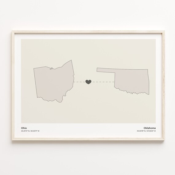 Ohio To Oklahoma Minimalist Long Distance Love Connection Poster