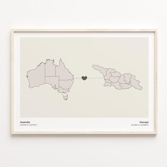 Australia and Georgia Long Distance Love Country Connection Map Poster
