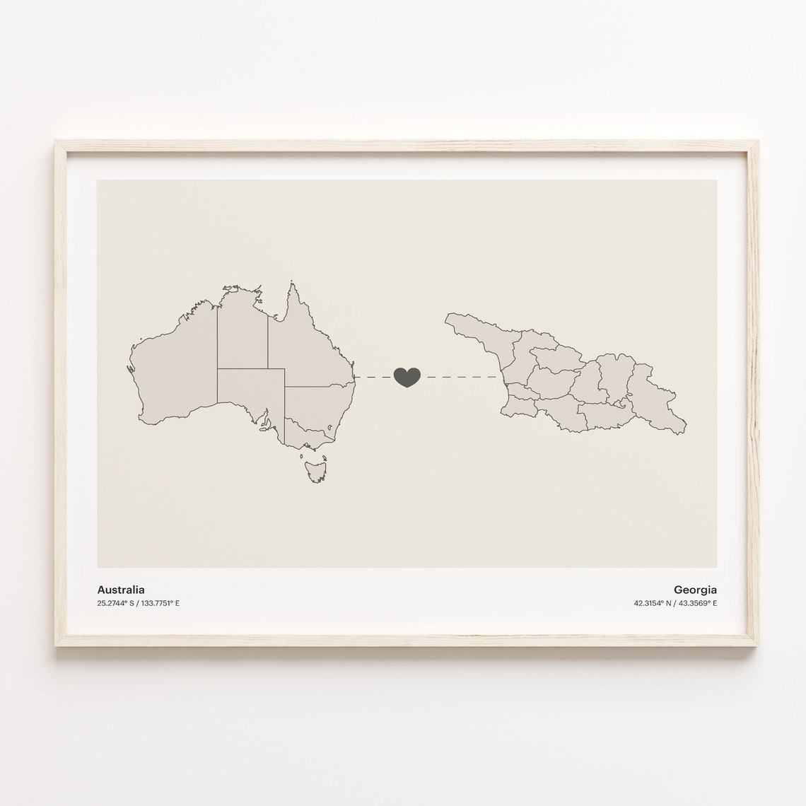 Australia and Georgia Long Distance Love Country Connection Map Poster