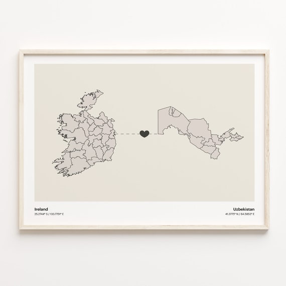 Ireland To Uzbekistan Print Uzbek Gift Minimalistic Country Connection Map Poster Travel Wall Art Adventure Awaits C211187