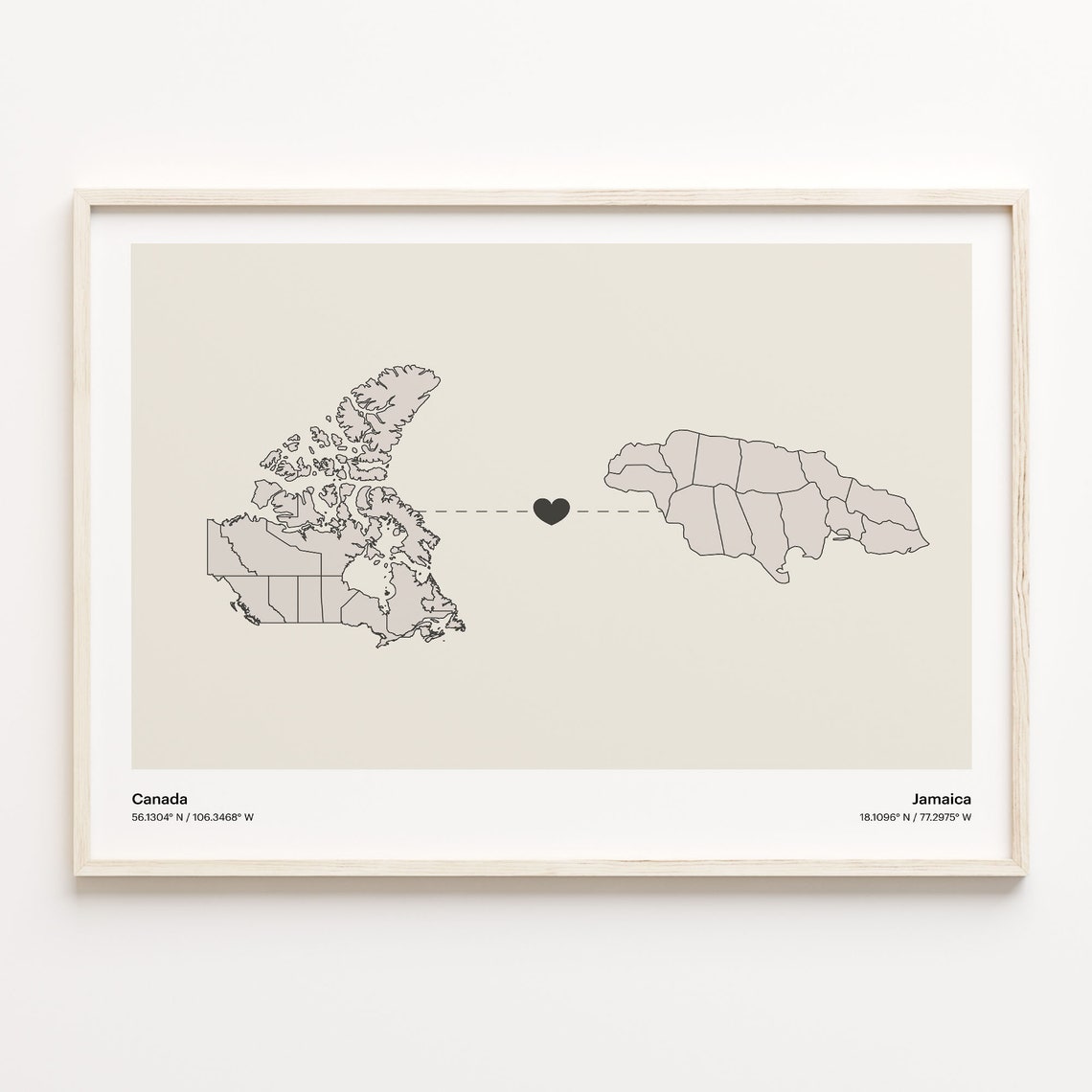 Canada to Jamaica Travel Map Art Print