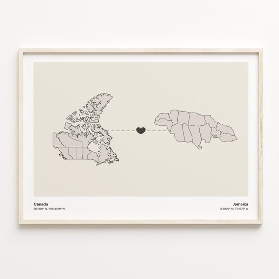 Canada to Jamaica Travel Map Art Print