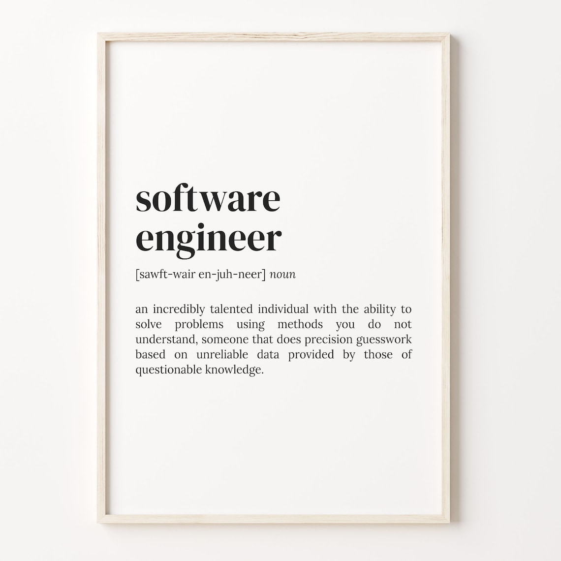 Software Engineer Definition Quote Poster, Funny Gift