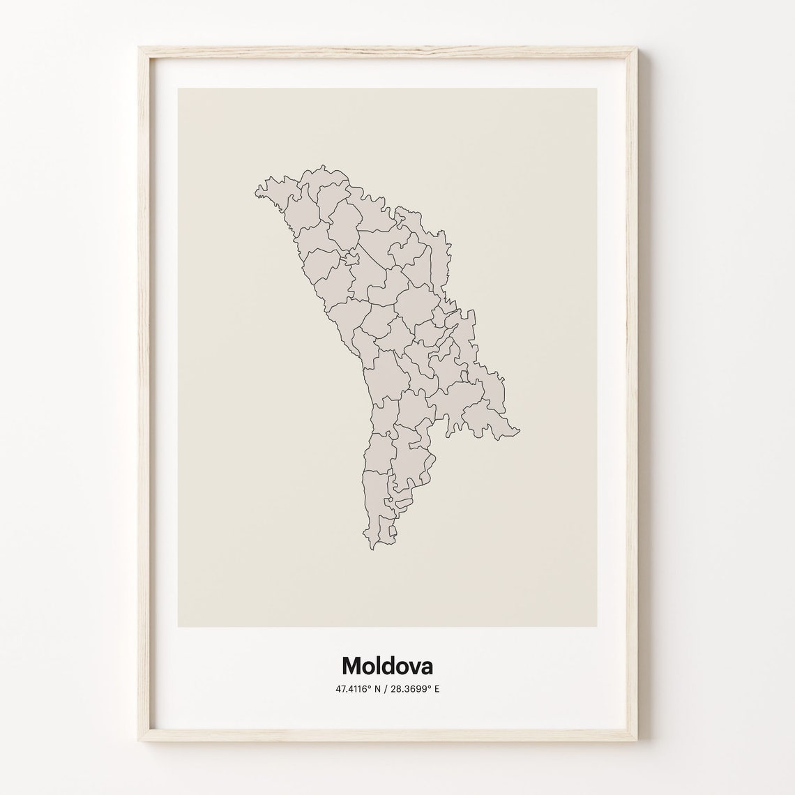 Moldova Minimalist Country Map Line Art Coordinates Wall Poster