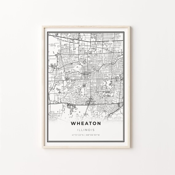 Wheaton Illinois Minimalist Black White City Street Map Art Poster