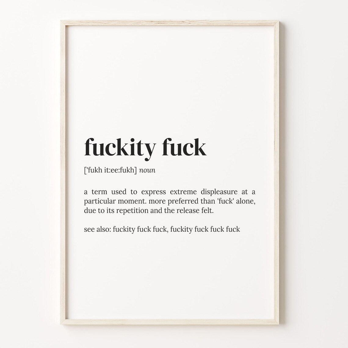 Fuckity Fuck Funny Swear Word Dictionary Definition Print for Home