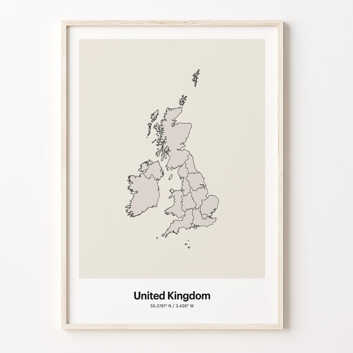 United Kingdom Minimalist Country Map Outline Warm Beige Poster