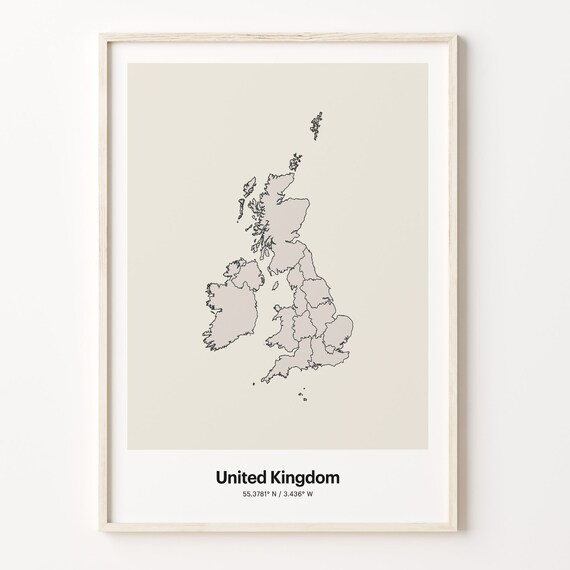 United Kingdom Minimalist Country Map Outline Warm Beige Poster