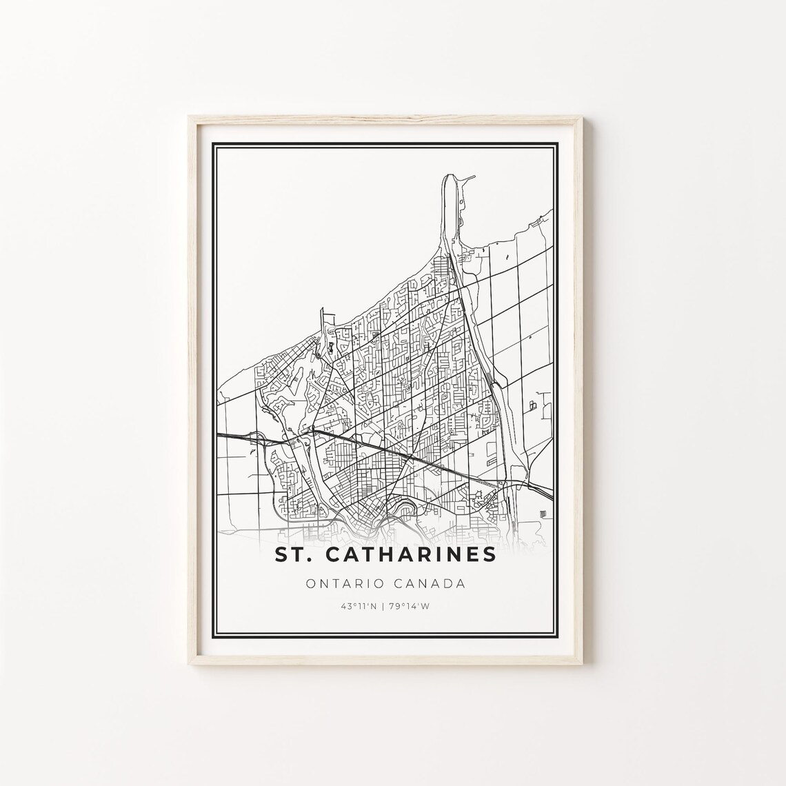 St. Catharines Ontario Canada Black and White Street Map Minimalist Decor Poster