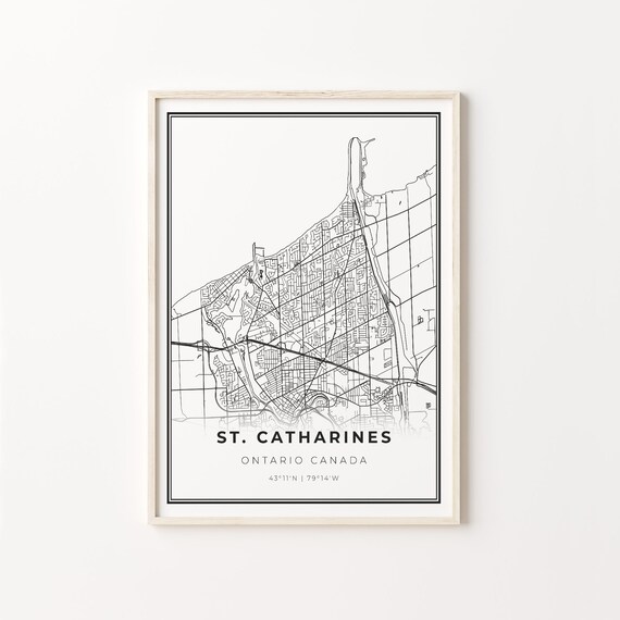 St. Catharines Ontario Canada Black and White Street Map Minimalist Decor Poster
