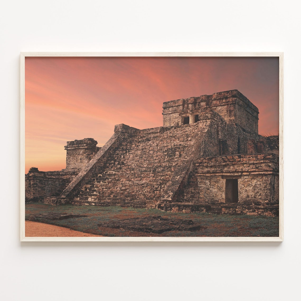 Ancient Mayan Pyramid Ruins Sunset Mexico Archaeology Poster