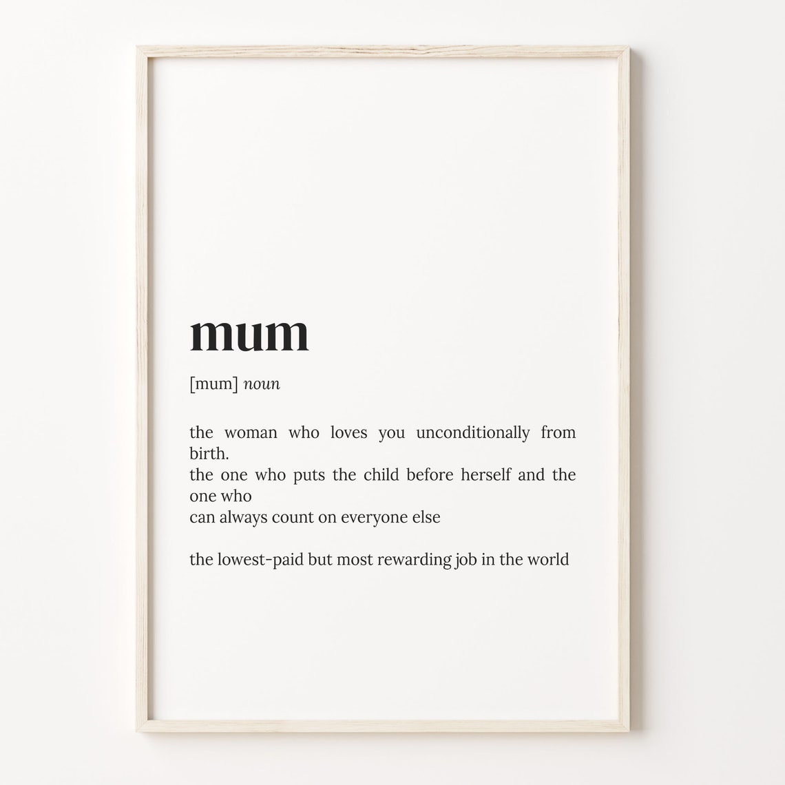Mum Definition Print Dictionary Style Quote Gift For Mothers