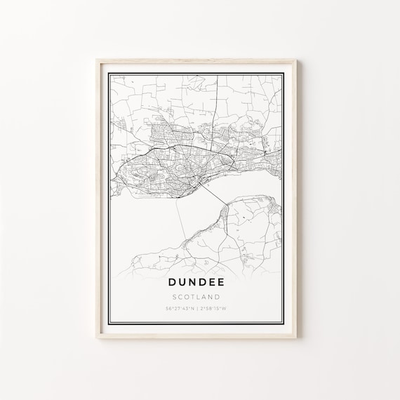 Dundee Scotland Modern Black And White City Map Street Art Poster