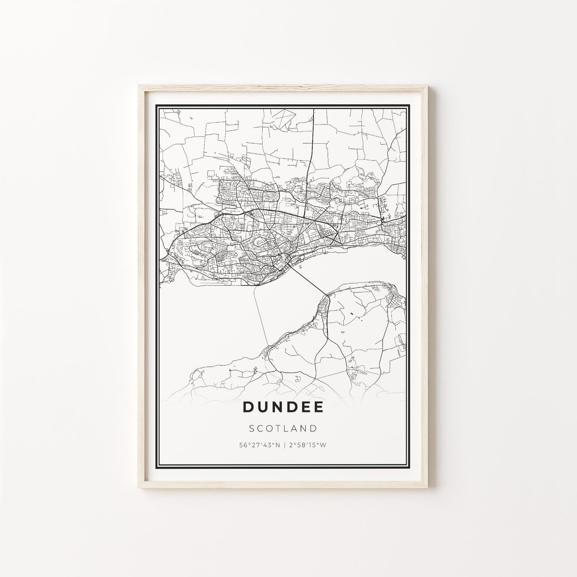 Dundee Scotland Modern Black And White City Map Street Art Poster